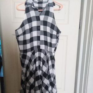 Black and White Plaid Sleeveless Dress